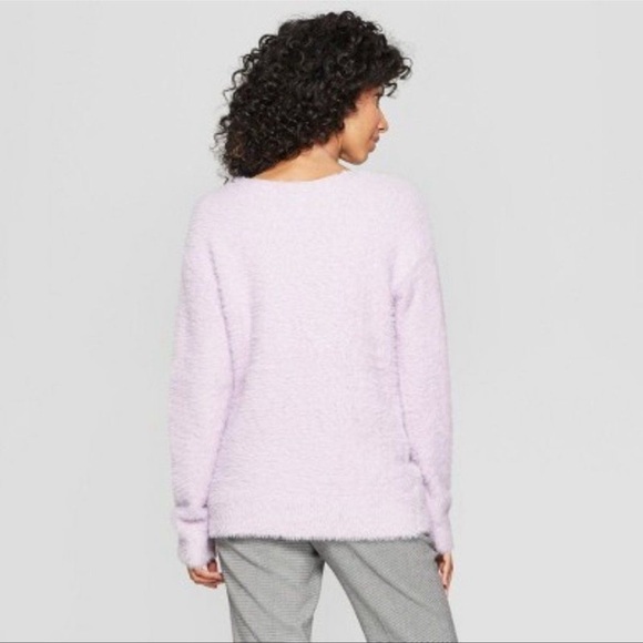 A New Day Pastel Purple Fuzzy Eyelash V Neck Long Sweater sz small - Picture 8 of 10